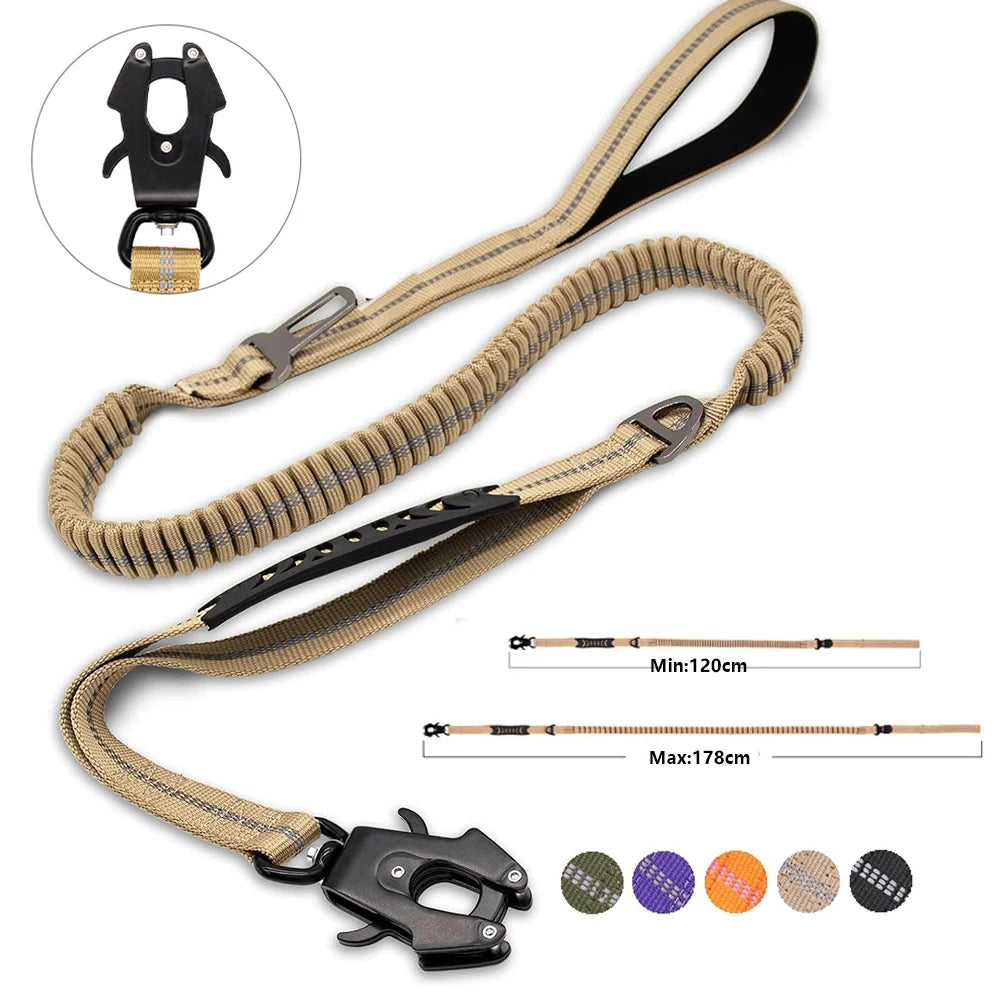 Reflective Shock Absorbing Pet Leashes with Car Seatbelt for Large Dogs Heavy Duty Tactical Bungee Dog Leash No Pull Dog Leash