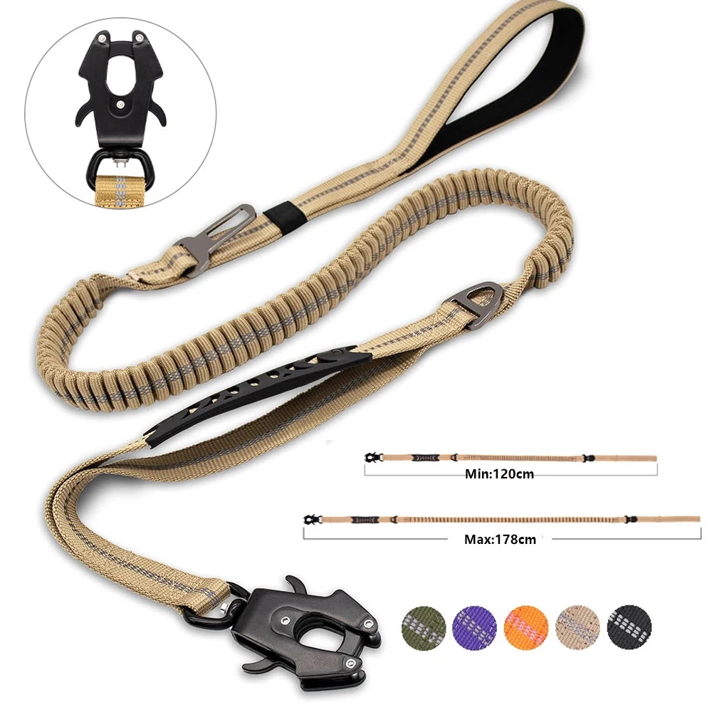 Reflective Shock Absorbing Pet Leashes with Car Seatbelt for Large Dogs Heavy Duty Tactical Bungee Dog Leash No Pull Dog Leash