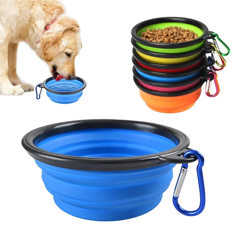 Folding Portable Silicone Dog Feeder Bowl 2 In 1 Pet Dispenser Outdoor Travel Dog Cat with Carabiner Bottle Food Water Container